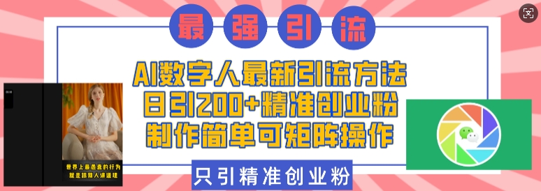 AI数字人最新引流方法，日引200+精准创业粉，制作简单可矩阵操作-轻创网