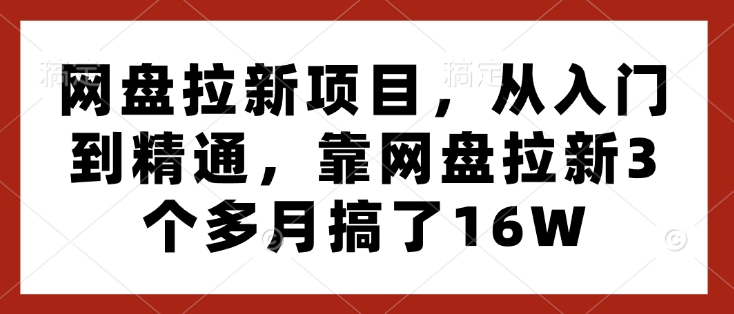 网盘拉新项目，从入门到精通，靠网盘拉新3个多月搞了16W-轻创网