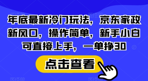 年底最新冷门玩法，京东家政新风口，操作简单，新手小白可直接上手，一单挣30【揭秘】-轻创网