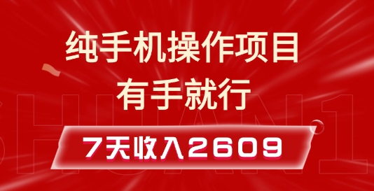 纯手机操作的小项目，有手就能做，7天收入2609+实操教程【揭秘】-轻创网