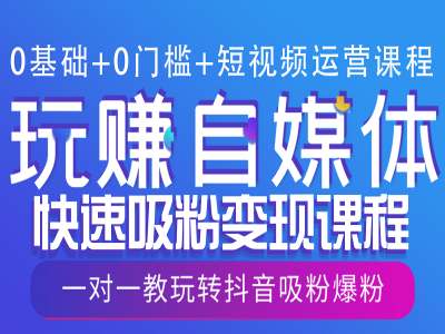 0基础+0门槛+短视频运营课程，玩赚自媒体快速吸粉变现课程，一对一教玩转抖音吸粉爆粉-轻创网