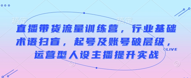 直播带货流量训练营，行业基础术语扫盲，起号及账号破层级，运营型人设主播提升实战-轻创网