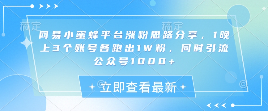 网易小蜜蜂平台涨粉思路分享，1晚上3个账号各跑出1W粉，同时引流公众号1000+-轻创网