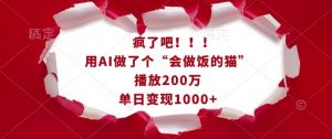 疯了吧！用AI做了个“会做饭的猫”，播放200万，单日变现1k-轻创网