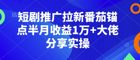 短剧推广拉新番茄锚点半月收益1万+大佬分享实操-轻创网