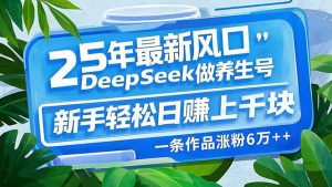 25年最新风口，用DeepSeek做养生号，新手轻松日赚上千块，一条作品涨粉...-轻创网