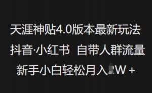 天涯神贴4.0版本最新玩法,抖音·小红书自带人群流量,新手小白轻松月入过W-轻创网