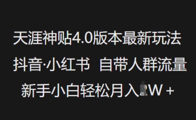 天涯神贴4.0版本最新玩法，抖音·小红书自带人群流量，新手小白轻松月入过W-轻创网