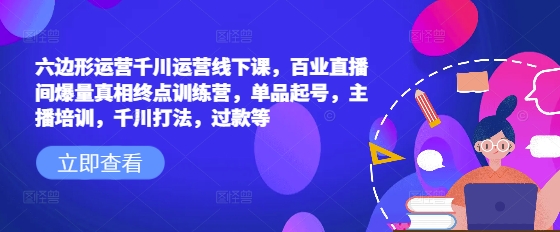 六边形运营千川运营线下课，百业直播间爆量真相终点训练营，单品起号，主播培训，千川打法，过款等-轻创网