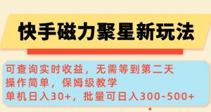 快手磁力新玩法，可查询实时收益，单机30+，批量可日入3到5张【揭秘】-轻创网