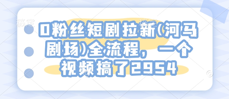 0粉丝短剧拉新(河马剧场)全流程，一个视频搞了2954-轻创网