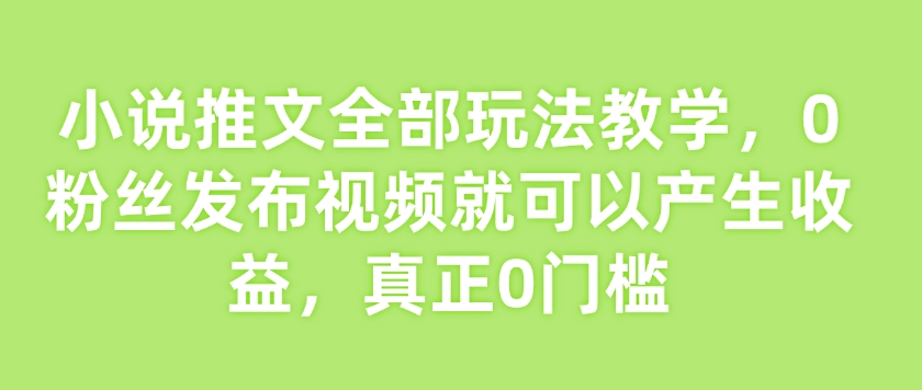 小说推文全部玩法教学，0粉丝发布视频就可以产生收益，真正0门槛-轻创网