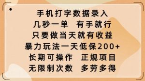 手机打字数据录入，几秒一单，有手就行，只要做当天就有收益，暴力玩法一天低保2张-轻创网