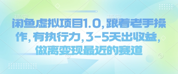 闲鱼虚拟项目1.0，跟着老手操作，有执行力，3-5天出收益，做离变现最近的赛道-轻创网