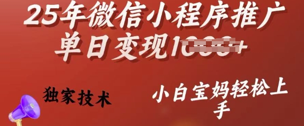 25年微信小程序推广单日变现多张，独家技术，小白宝妈轻松上手【揭秘】-轻创网