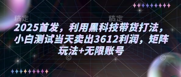 2025首发，利用黑科技带货打法，小白测试当天卖出3612利润，矩阵玩法+无限账号【揭秘】-轻创网