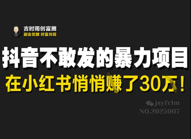 抖音不敢发的暴利项目，在小红书悄悄挣了30W-轻创网
