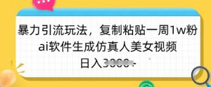 暴力引流玩法，复制粘贴一周1w粉，ai软件生成仿真人美女视频，日入多张-轻创网