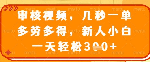审核视频，几秒一单，多劳多得，新人小白一天轻松3张【揭秘】-轻创网