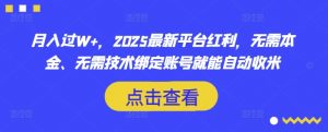 月入过W+，2025最新平台红利，无需本金、无需技术绑定账号就能自动收米-轻创网