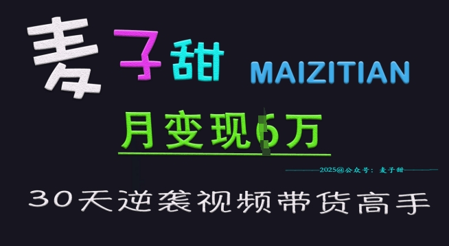 麦子甜30天逆袭视频带货高手，单月变现6W加特训营-轻创网