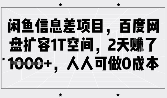 闲鱼信息差项目，百度网盘扩容1T空间，2天收益1k+，人人可做0成本-轻创网