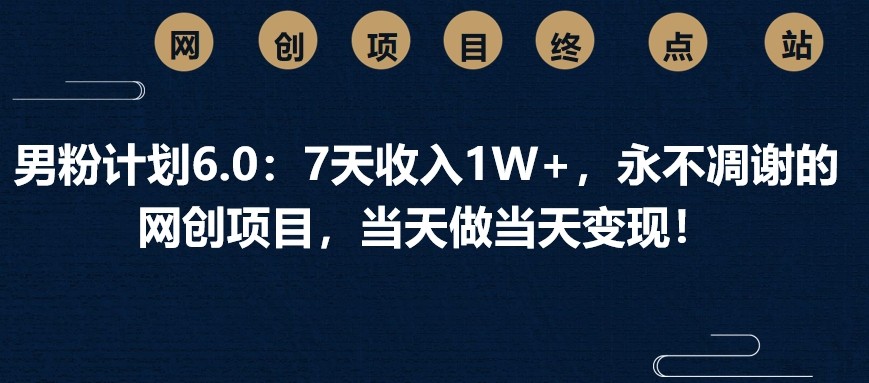 男粉计划6.0：7天收入1W+，永不凋谢的网创项目，当天做当天变现！-轻创网