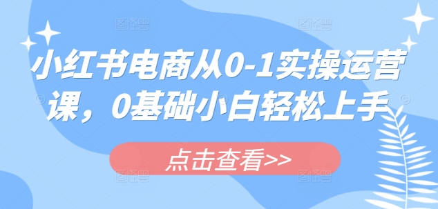 小红书电商从0-1实操运营课，0基础小白轻松上手-轻创网