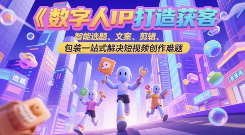 数字人IP打造获客变现实操课，智能选题、文案、剪辑、包装一站式解决短视频创作难题-轻创网