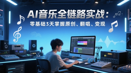 AI音乐全链路实战变现课：零基础3天掌握原创、翻唱、变现-轻创网