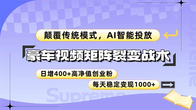 豪车视频矩阵裂变战术，颠覆传统模式，AI智能投放，日增400+高净值创业…-轻创网
