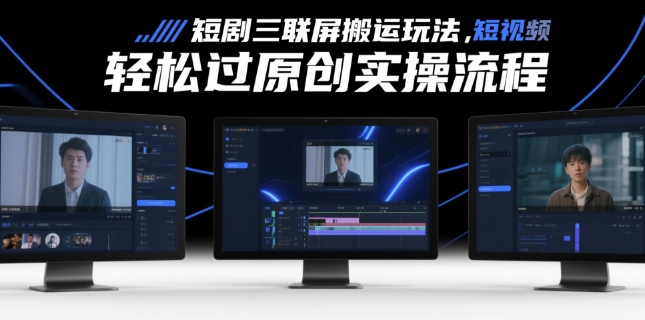 短剧三联屏搬运玩法，短剧搬运轻松过原创实操流程-轻创网