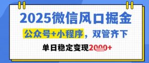 2025微信风口掘金,公众号+小程序双管齐下,单日稳定变现1k+【揭秘】-轻创网
