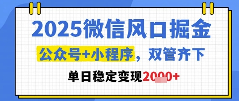 2025微信风口掘金，公众号+小程序双管齐下，单日稳定变现1k+【揭秘】-轻创网