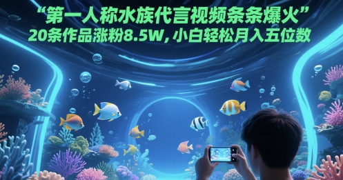 第一人称水族代言视频条条爆火，20条作品涨粉8.5W，小白轻松月入五位数-轻创网