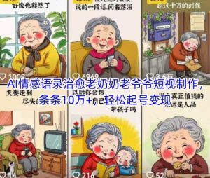 AI情感语录治愈老奶奶老爷爷短视制作，条条10万+，轻松起号变现-轻创网