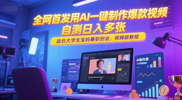 全网首发用AI一键制作爆款视频，自测日入多张，适合大学生宝妈兼职创业，保姆级教程-轻创网