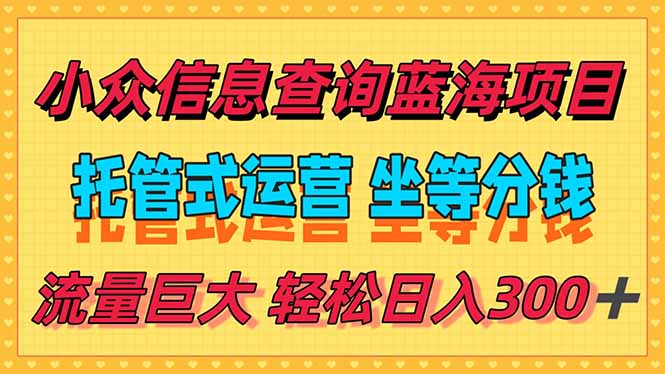 稳定日入300＋，小众信息查询蓝海项目，全程懒人式托管，解放你的时间-轻创网