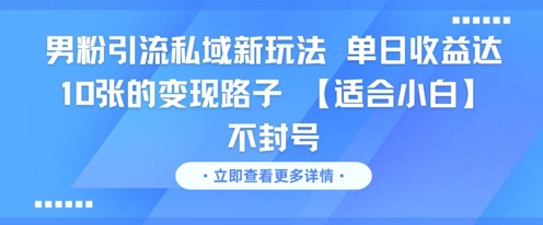男粉引流私域新玩法，单日收益达10张的变现路子 【适合小白】不封号-轻创网