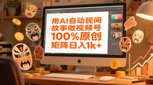 用AI自动民间故事做视频号，100%原创，矩阵日入1k+-轻创网