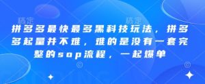 拼多多最快最多黑科技玩法，拼多多起量并不难，难的是没有一套完整的sop流程，一起爆单(更新6月)-轻创网