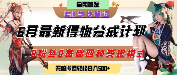 6月份最新得物创作者分成计划2.0玩法，0粉丝0基础四种模式变现，从隐蔽渠道无脑搬运，日入2张-轻创网