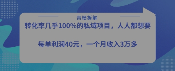 转化率最高的私域项目，每单利润40-50米，月入过1w-轻创网