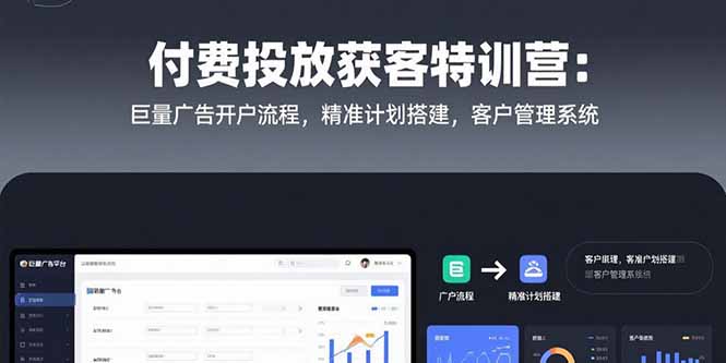 付费投放获客特训营：巨量广告开户流程，精准计划搭建，客户管理系统-轻创网
