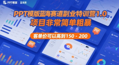 PPT模版蓝海赛道副业特训营1.0，项目非常简单粗暴，客单价可以高到150-200-轻创网