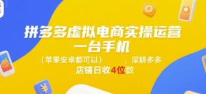 拼多多虚拟电商实操运营，一台手机(苹果安卓都可以)，深耕多多店铺日收4位数-轻创网