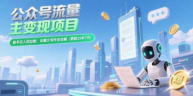 公众号流量主变现项目，新手日入四位数，含爆文写作全攻略(更新25年7月-轻创网