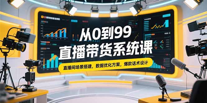 从0到99直播带货系统课，直播间场景搭建，数据优化方案，爆款话术设计-轻创网