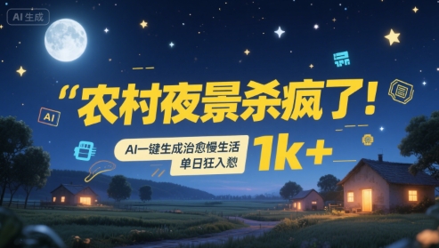农村夜景杀疯了！AI一键生成治愈系慢生活，单日狂入1k+-轻创网