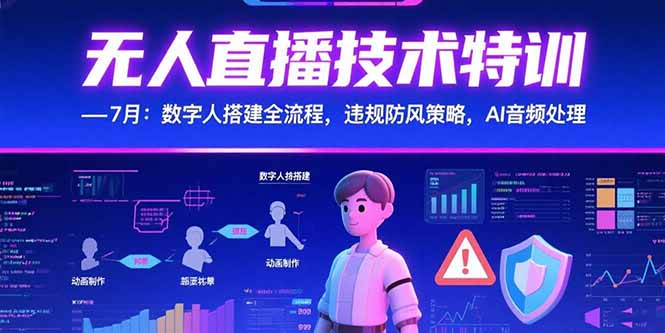 无人直播技术特训-7月：数字人搭建全流程，违规防风策略，AI音频处理-轻创网